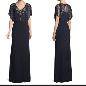 Aidan Mattox Beaded Flutter Sleeve Gown